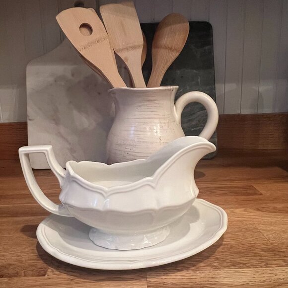 Vtg Royal Staffordshire Heirloom Ironstone Gravy Boat & Underplate By Meakin J&G - Picture 1 of 13